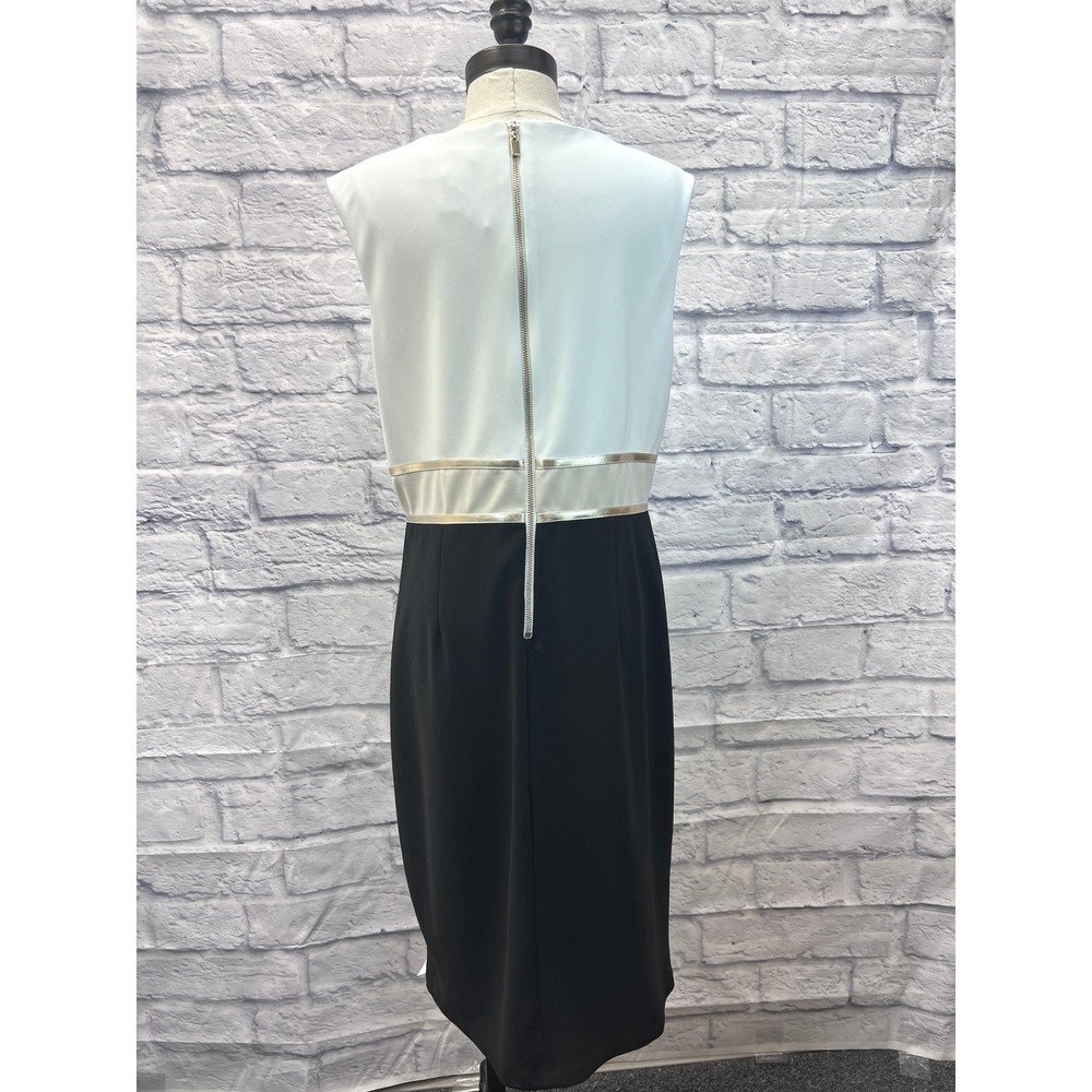 Frank Lyman Sheath Dress 12 Black White Excellent Metallic Colorblock Cocktail - Picture 7 of 10